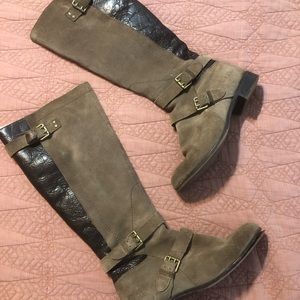 Ugg Women Brown Leather Suede Sherpa Lined Knee High Riding Cydnee Boots Sz 7